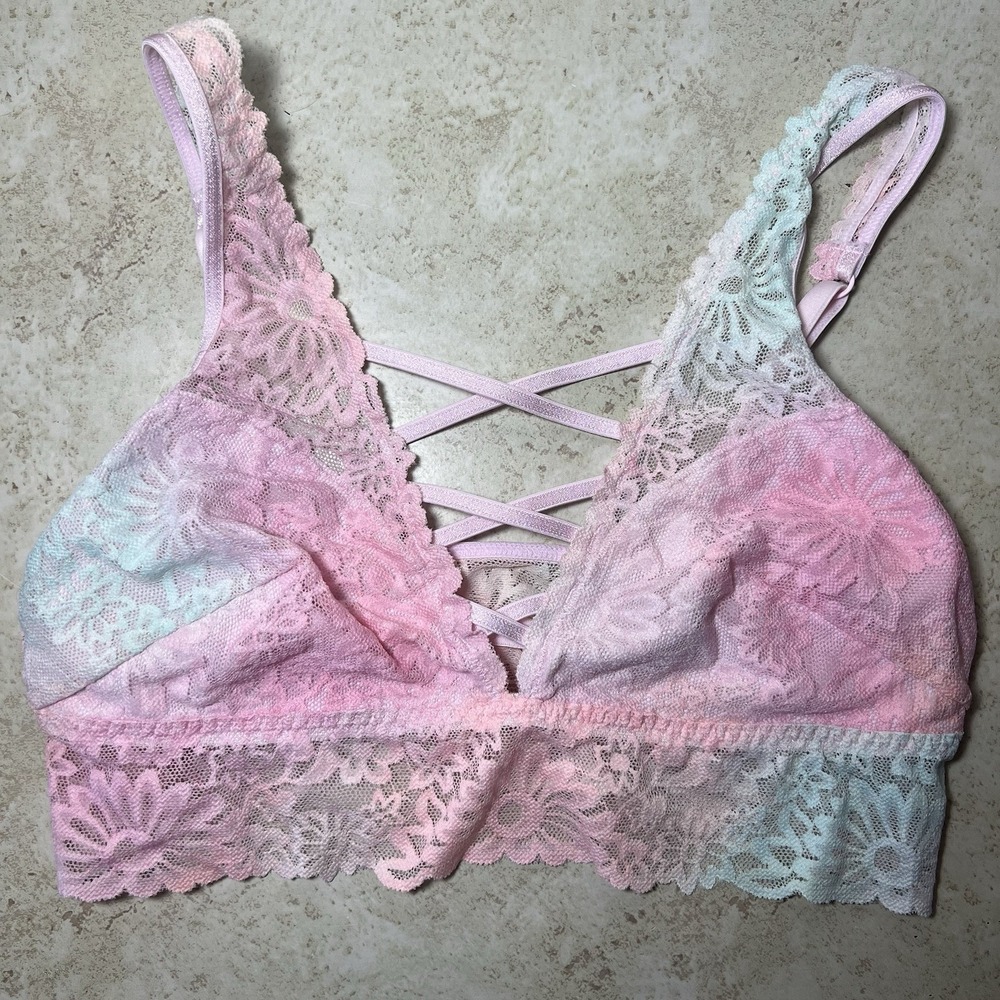 VICTORIA'S SECRET PINK LACE STRAPPY FRONT BRALETTE PASTEL COQUETTE WHIMSY SMALL